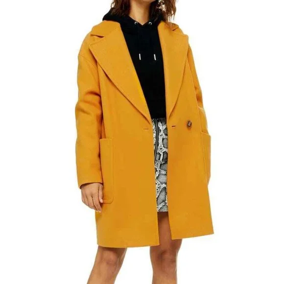 TOPSHOP Carly Slouch Coat Mustard Yellow NEW Sz 10 - Picture 2 of 8